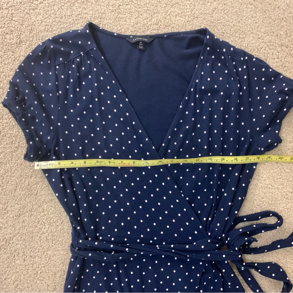 Lands' End Polka Dot Navy Wrap Dress - Picture 2 of 9